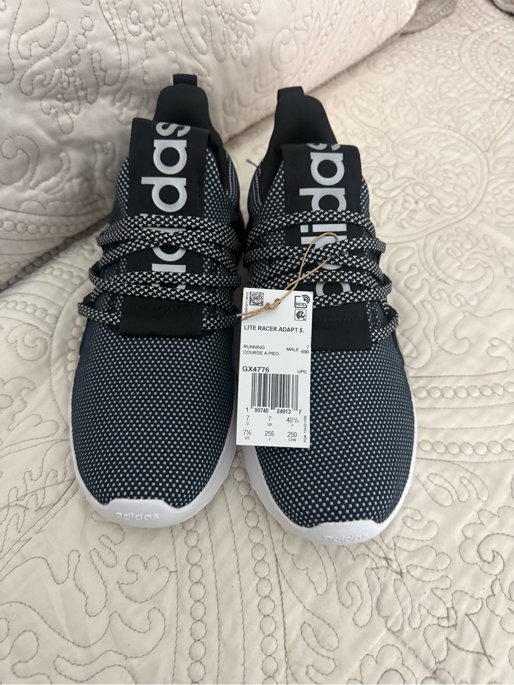 adidas Black and White Lite Racer Adapt 5 Knit Sneakers